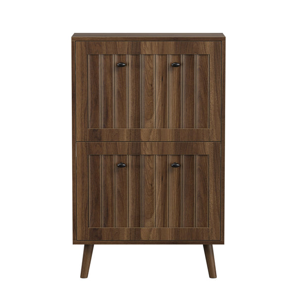 English Elm Medieval-style Entryway Shoe Cabinet Walnut Tilt-out Storage Grooved Upright Unit W1706P465289