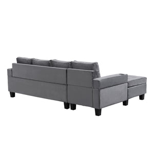 English Elm Sectional PU Sofa Set with L-Chaise, Built-In Cup Holders, Thick Foam Cushions, Modern 4-Seater Comfort Grey 69.29 L x 33.46 W x 13.78 H W2297S00011