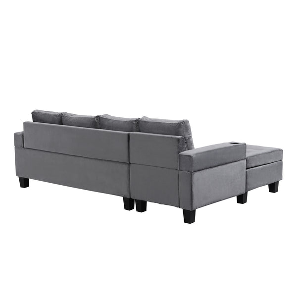 English Elm Sectional PU Sofa Set with L-Chaise, Built-In Cup Holders, Thick Foam Cushions, Modern 4-Seater Comfort Grey 69.29 L x 33.46 W x 13.78 H W2297S00011