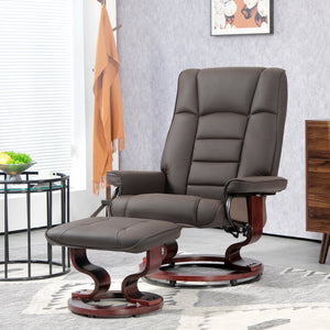English Elm HOMCOM PU Leather Recliner with Ottoman — Swivel High Back Armchair, 135° Adjustable, Plush Padding Brown W2225P217432