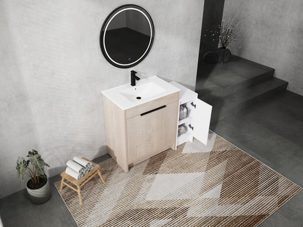 English Elm 42 Inch Freestanding Bathroom Vanity With Ceramic Sink, Soft-Close Doors & Ample Storage Space W999S00304