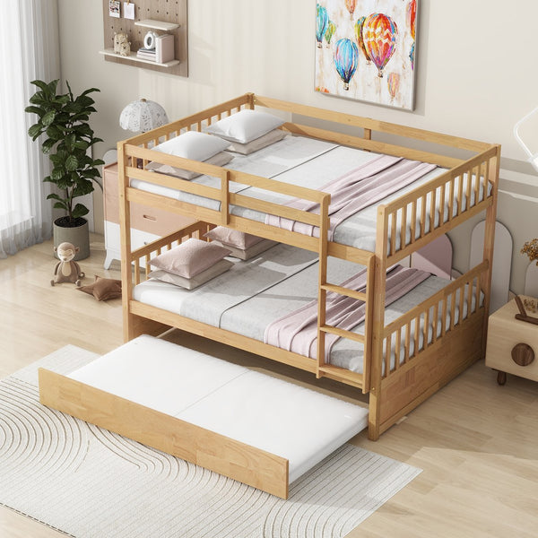 English Elm Full Over Full Rustic Bunk Bed With Trundle, Ladder, Guardrails - Versatile Space-Saver In White Oak W504S00180