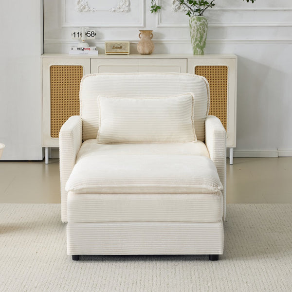 English Elm 54" Plush Cloud Sofa Modular Single with Ottoman, Beige Corduroy, High-Resilience Foam, Space-Saving Comfort W1829P324892