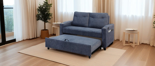 English Elm Modern Velvet Loveseat Sofa Bed with USB Charging, Storage Pockets, Toss Pillows & Reclining Backrest W1183S00013