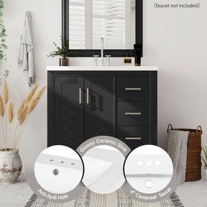 English Elm 30'' Bathroom Vanity With Ceramic Sink - Retro Freestanding Storage Cabinet, Soft-Close Drawers & Doors N710P191947B