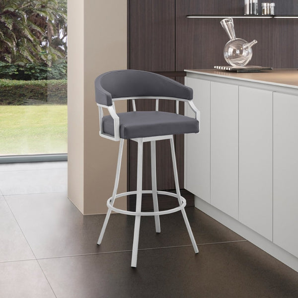 English Elm Velisse 30" Swivel Bar Stool In Slate Gray Faux Leather With Sturdy Silver Metal Base For Comfort B2736P268610-GIGA