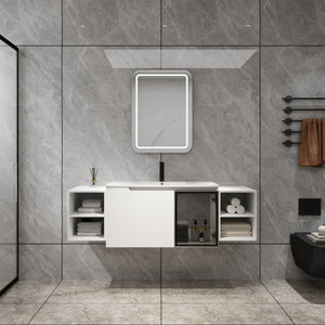 English Elm 60" Freestanding Double Sink Bathroom Vanity with Soft-close Doors and Three Drawers W999S00531