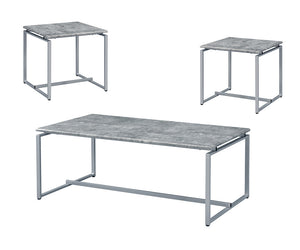 English Elm Jurgen Industrial 3PC Faux Concrete Top Coffee & End Table Set with Silver Metal Sled Base, 47" B2726P407629