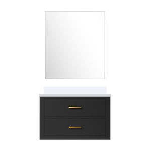 English Elm Black Single Bath Vanity With White Quartz Countertop & Frameless Mirror - Modern, Compact Design B2731S01429