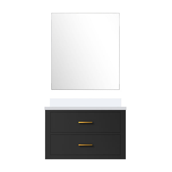 English Elm Black Single Bath Vanity With White Quartz Countertop & Frameless Mirror - Modern, Compact Design B2731S01429