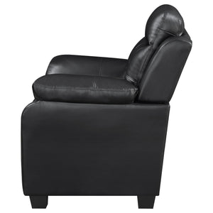 English Elm Eaton Luxe Black Padded Sofa with Tufted Backrest and Headrest Padding, Faux Leather Comfort B062P357827