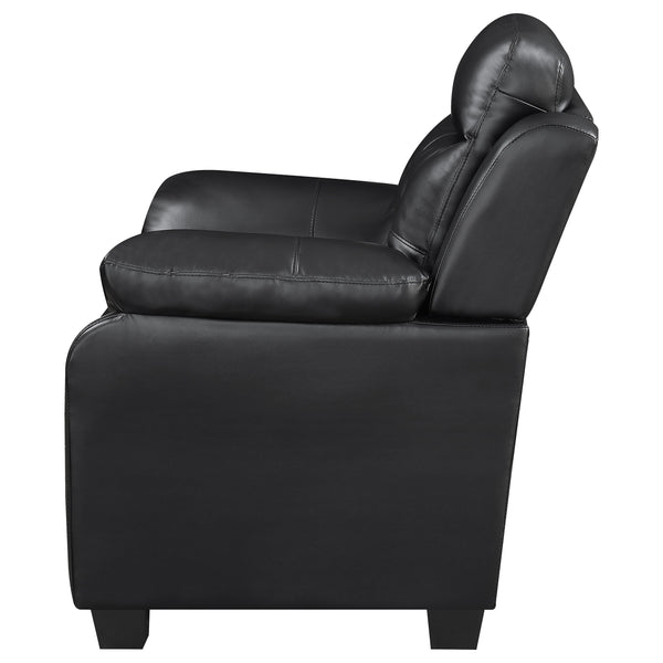 English Elm Eaton Luxe Black Padded Sofa with Tufted Backrest and Headrest Padding, Faux Leather Comfort B062P357827