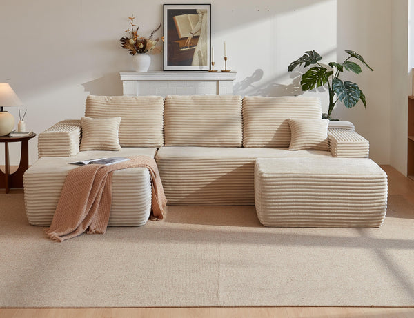 English Elm 104''cloud Modular U-shaped Sectional Plush Corduroy Deep Seat Sofa for Living Room W3975S00028