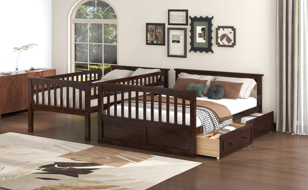 English Elm Twin Convertible Bunk Bed with Built-In Rolling Drawers and Solid Pine/MDF Frame, Space-Saving Durable Design Espresso N7090004020P