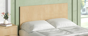 English Elm Modern Wavy Wall-mounted Queen Headboard with Organic Wood Grain Bohemian Bedroom Texture Oak W1820P407911