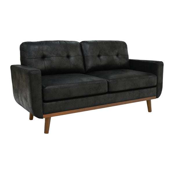 English Elm 65-inch Two Seat Sofa Breathable Foil Fabric Diamond Quilted Back Solid Wood Legs Black W5568P478823