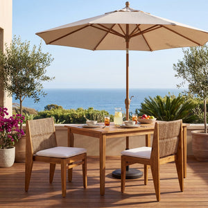 English Elm Acacia Hardwood Outdoor Dining Chairs with Wicker Detail and Cushions Set of 2 N772P384695T