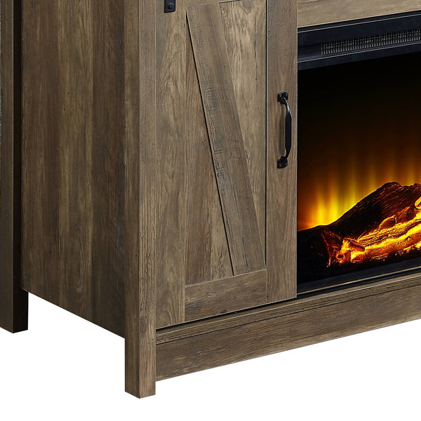 English Elm Rustic Oak Electric Fireplace Console with Sliding Barn Door, 2-Door Storage & Open Display Shelves for Media (51"W x 38"H) B062S00573