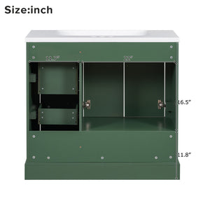 English Elm 36-inch Green Traditional Bathroom Vanity with Resin Sink, 2 Doors 4 Drawers, Gold Handles, Soft-Close hinges, 36"W x 18"D x 34"H SV000026AAF