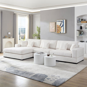 English Elm 148.03'' Mid Century Modern 4 Seat Sectional Sofa with Reversible Chaise for Living Room Beige W876S00327