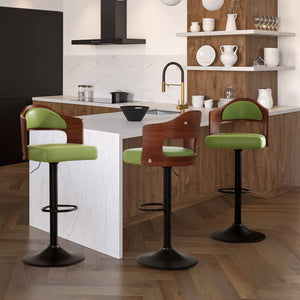 English Elm Swivel Bar Stools Set Of 2 - Adjustable Height, Stylish Green Pu Leather Upholstery For Comfort T3950P394220-GIGA