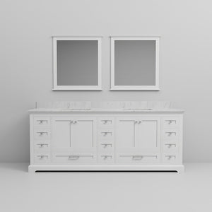 English Elm White Double Bath Vanity With Carrara Marble Top, Ample Storage, And Elegant Mirrors For Luxury Spaces B2731S00822-GIGA