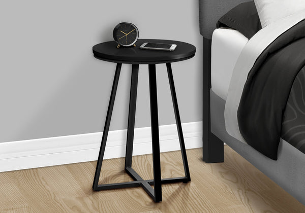 English Elm Accent Table - Modern Round Side Table With Black Laminate Top & Metal Base For Living Spaces B2710P218975