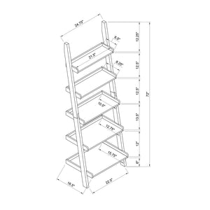 English Elm Bookcase five-shelf ladder with triple wrap molding, modern multi-depth tiers and rounded shelf barriers B107P302905