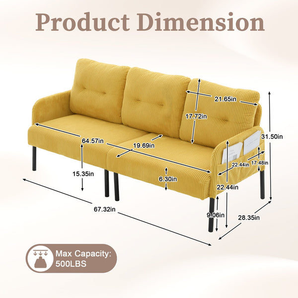 English Elm United We Win Corduroy Loveseat Plush Ergonomic Sofa with Spring Support Metal Legs Mustard Yellow W1568P410047