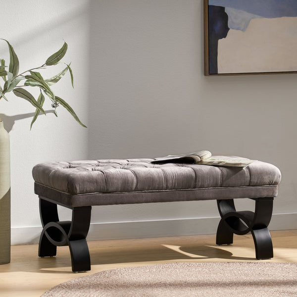 English Elm Christopher Knight Home® - Button-Tufted Velvet Ottoman Bench — Upholstered Storage Footrest Seat with Birch Legs, Grey, 41" 54743.00CVLTGRY