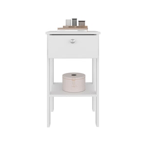 English Elm Newcastle White Nightstand with Drawer & Open Shelf — Compact Modern Bedside Table for Small Spaces B070P368064