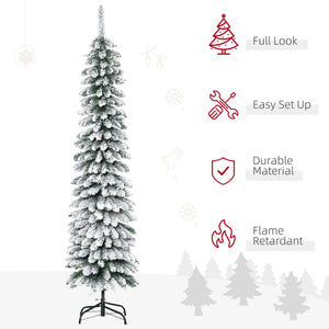 English Elm Homcom 6' Snow Flocked Artificial Christmas Tree - Slim Pencil Design, Realistic Branches & 395 Tips W2225P249620