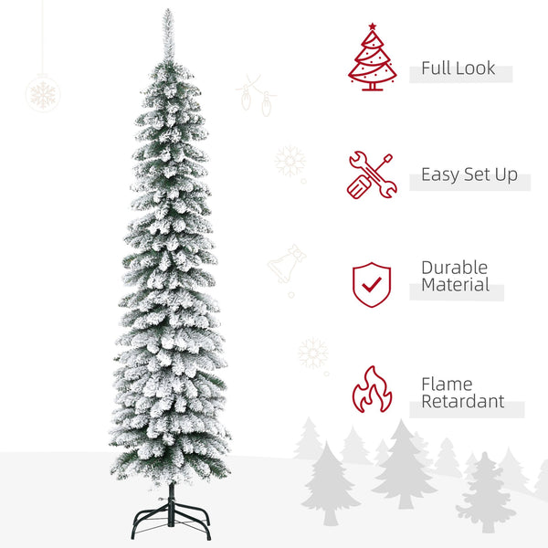 English Elm Homcom 6' Snow Flocked Artificial Christmas Tree - Slim Pencil Design, Realistic Branches & 395 Tips W2225P249620