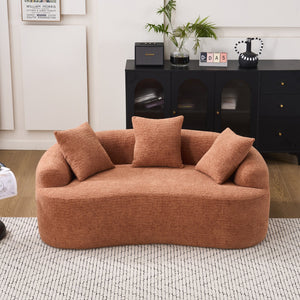 English Elm LY-025S Curved Loveseat Sofa Compact 65" chenille upholstery, 30D foam with spring core, 300lb capacity, 3 pillows, apartment-friendly Coral W2231P292947