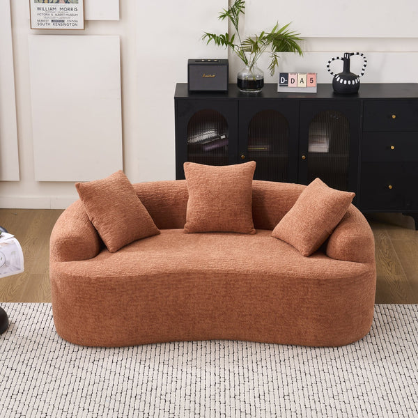 English Elm LY-025S Curved Loveseat Sofa Compact 65" chenille upholstery, 30D foam with spring core, 300lb capacity, 3 pillows, apartment-friendly Coral W2231P292947