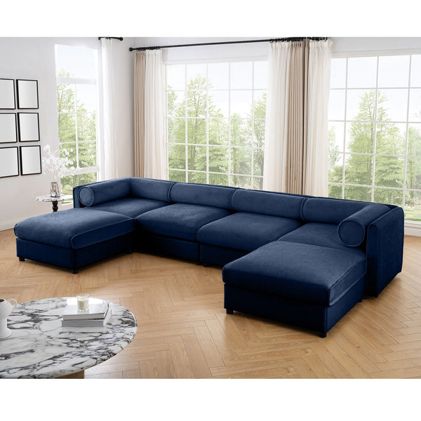 English Elm Modular Sectional Sofa With Storage Ottoman - Extra Large U-Shaped Couch For Stylish Living Rooms W714S01054