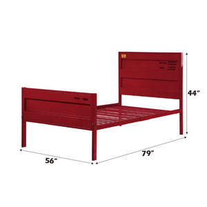 English Elm Cargo Red Metal Full Bed Frame with Cargo-Style Recessed Panels, 21 Slats, Low Profile Locking Design B2726P305865