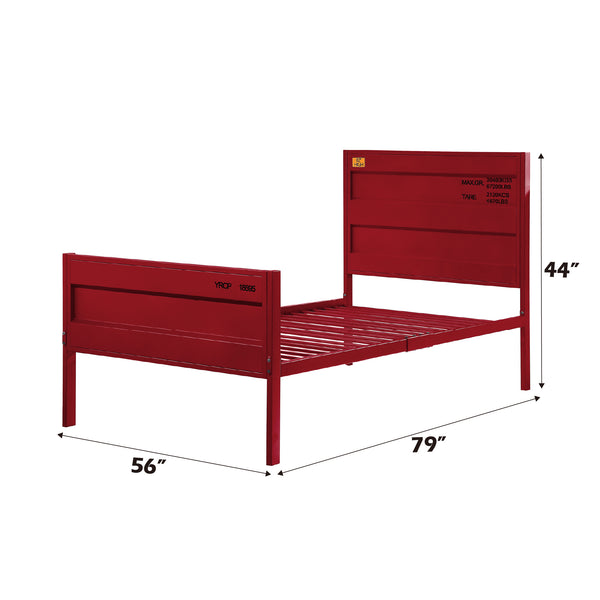 English Elm Cargo Red Metal Full Bed Frame with Cargo-Style Recessed Panels, 21 Slats, Low Profile Locking Design B2726P305865