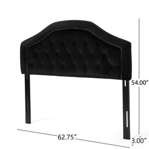 English Elm Tufted Queen Headboard with Nailhead Trim Solid Wood Frame Adjustable Iron Legs Black 57875.00NVLTBLK