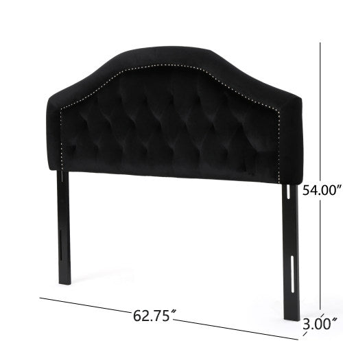 English Elm Tufted Queen Headboard with Nailhead Trim Solid Wood Frame Adjustable Iron Legs Black 57875.00NVLTBLK