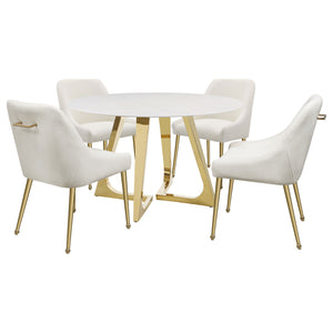 English Elm Imani White Marble Round Dining Table with Gold Stainless Steel Geometric Base B062S01552