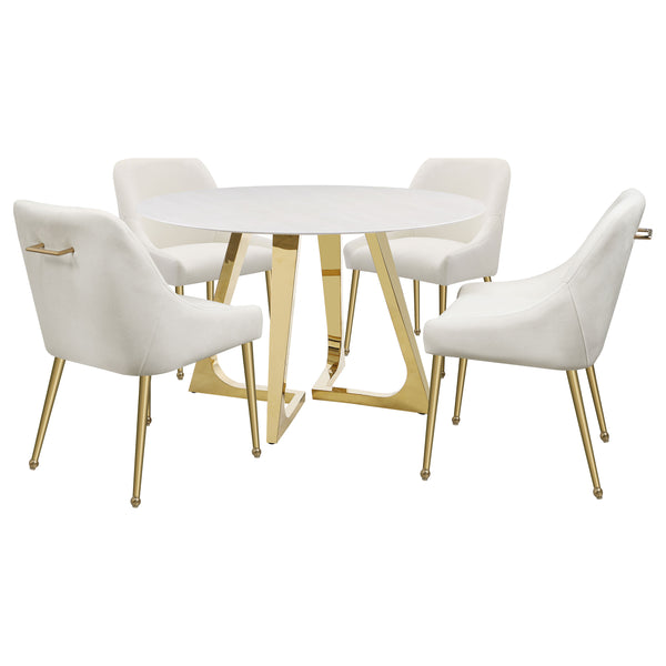 English Elm Imani White Marble Round Dining Table with Gold Stainless Steel Geometric Base B062S01552