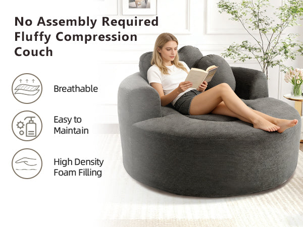 English Elm Round Cloud Sofa Bed Waffle Fabric Memory Foam Convertible Couch for Small Space Living Black+ Gray W3224P492085