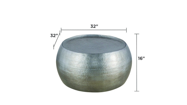 English Elm CT501 Hand-Hammered 32" Round Aluminum Coffee Table with Drum Silhouette and Timeless Texture Silver G150108433