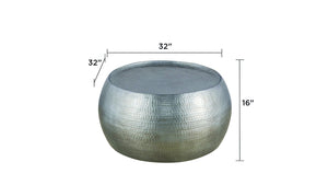 English Elm CT501 Hand-Hammered Round Aluminum Coffee and End Table Set — Drum Design, Textured Accent, No Assembly Required Silver B009S01533