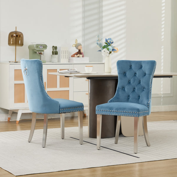English Elm Nikki Velvet Tufted Dining Chair with Chrome Legs, Nailhead Trim, Plush High-Rebound Seat Comfort Light Blue W1143P369091