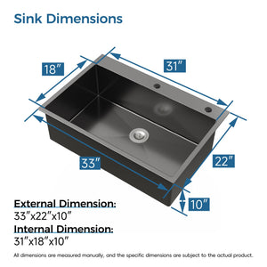 English Elm Stainless Steel Handmade Single Bowl Overmount Kitchen Sink Matte Black 33x22 T3177P370630