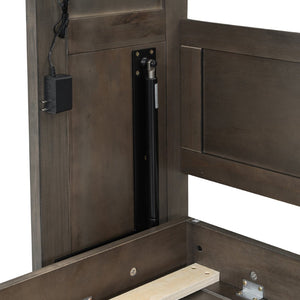 English Elm Twin Size Murphy Bed With Integrated Led Light - Space-Saving Foldable Cabinet For Stylish Living N7090004013D-GIGA