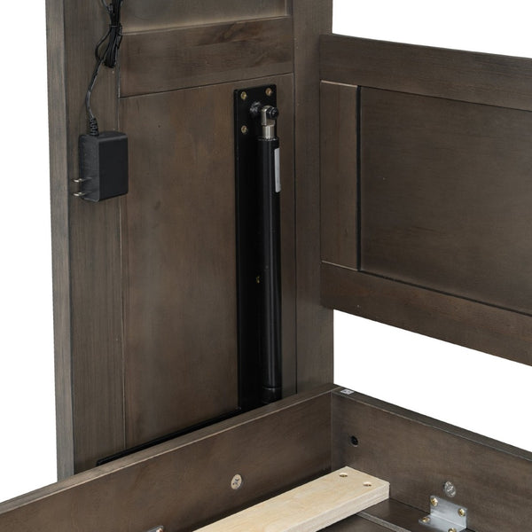 English Elm Twin Size Murphy Bed With Integrated Led Light - Space-Saving Foldable Cabinet For Stylish Living N7090004013D-GIGA