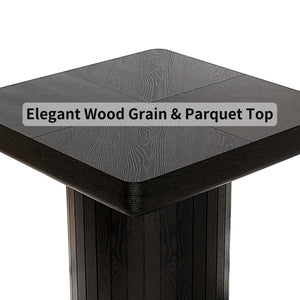 English Elm 23.6'' Square Wood Veneer Accent Table Parquet Top Sculptural Cylindrical Base Matte Finish W1435P419310